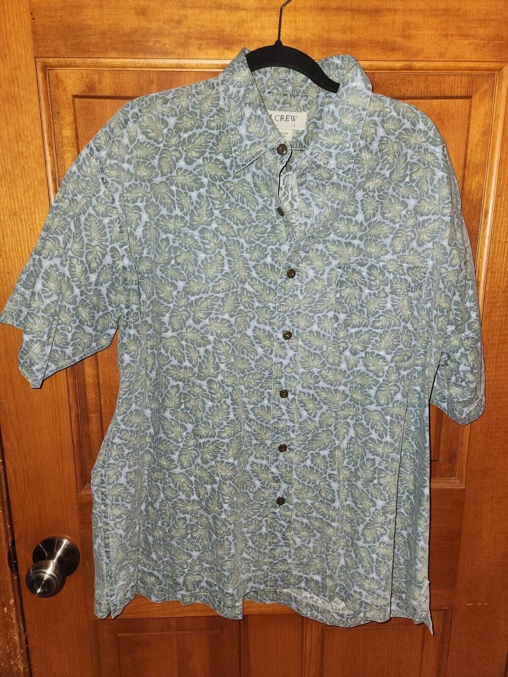 J.Crew Green 100% Cotton Short Sleeve Casual Button-Down Shirt Mens L